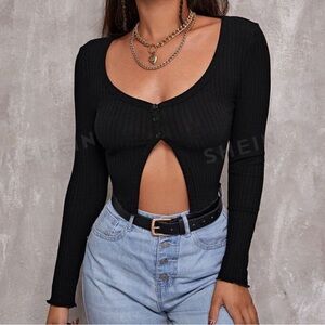 Shein ribbed partial button crop top